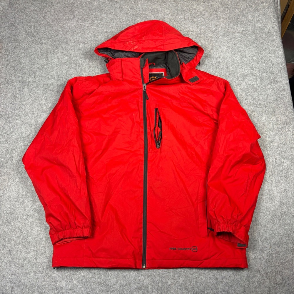 Free Country Mens Red Hooded Windbreaker Jacket Large Full Zip Ripstop Outdoor